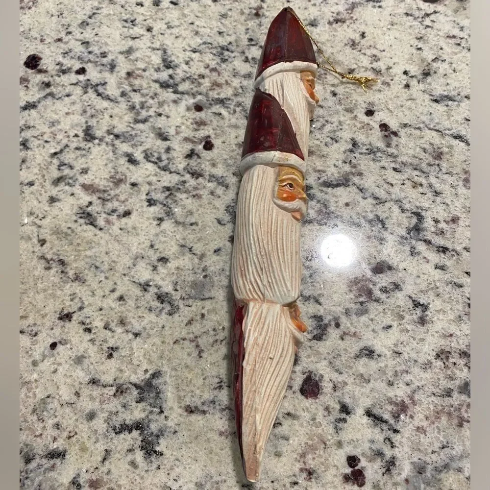 Vintage Stacked 3 Santa Head Totem Christmas Ornament Holiday Season 10.5”